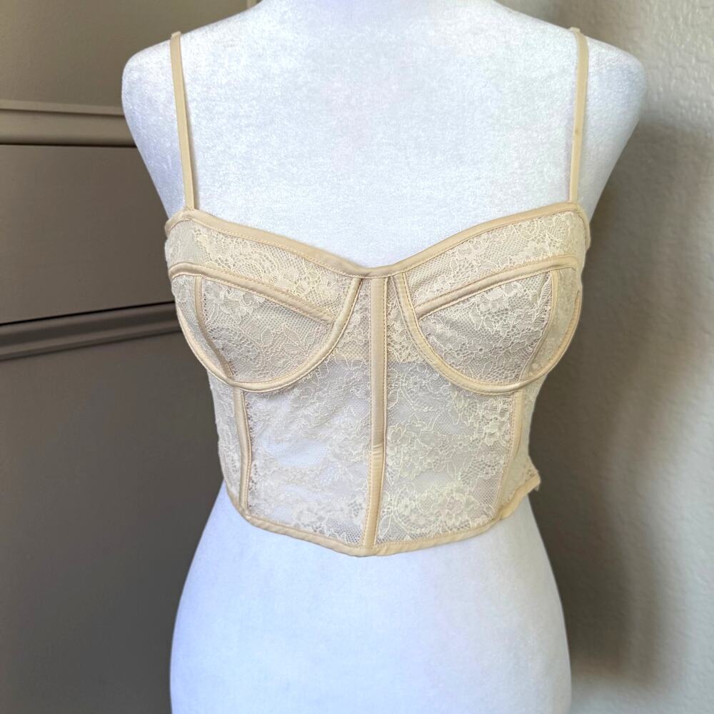 Zara Woman Ecru Combination Corset Style Top Size S Side Zip - Picture 2 of 5